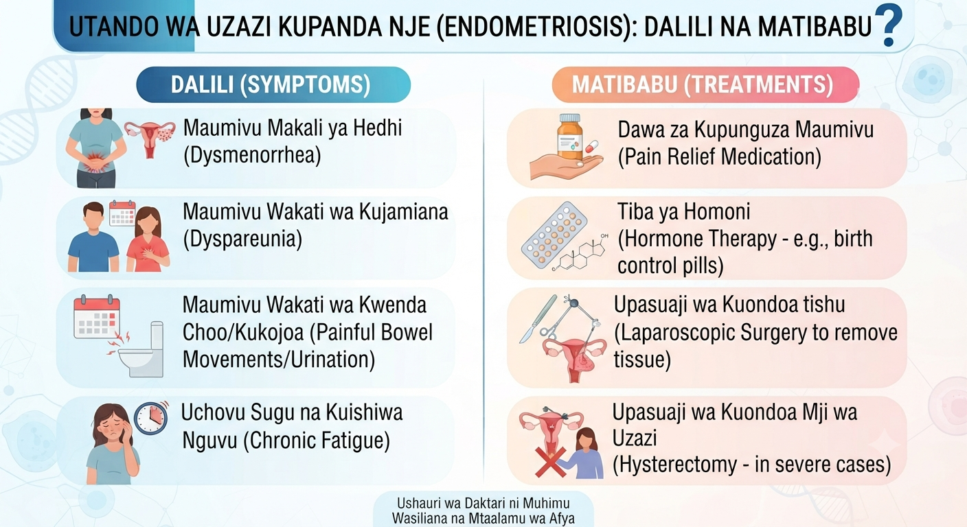Utando wa uzazi kupanda nje (Endometriosis): Dalili na matibabu.